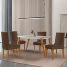 Mesa De Jantar Copper 120cm Tampo Mdf 4 Cadeiras Moderna Veludo Marrom/nat/off/serig. Off