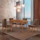 Mesa De Jantar Copper 120cm Tampo Mdf 4 Cadeiras Moderna Veludo Marrom/naturalle/naturalle