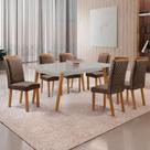 Mesa de Jantar Copper 180cm Madeira Tampo Vidro Canto Copo com 6 Cadeiras Lorena Moderna Mobília