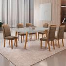Mesa de Jantar Copper 180cm Madeira Tampo Vidro Canto Copo com 6 Cadeiras Lorena Moderna Mobília