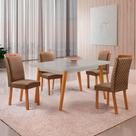 Mesa de Jantar Copper Lorena 120cm Tampo MDF Vidro Canto Copo com 4 Cadeiras Moderna Mobília