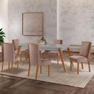 Mesa De Jantar Copper Madeira Vidro Com 6 Cadeiras Diane Moderna Linho Capuccino/Tork/Off White/Nat