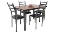 Mesa de Jantar cozinha conjunto 1.20m x 0.75m + 4 Cadeiras Lisb. Tampo em MDF aço cor tom chumbo cinza + assentos Floral preto