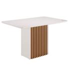Mesa de Jantar Cris Retangular 136cm com Canto Arredondado 100% MDF, Tampo 25mm, Base Ripada Mel/Off Sonetto