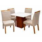 Mesa de Jantar Dakota 90x90cm Sem Vidro e 4 Cadeiras California em Linho Estofadas Cel Móveis Cor Cinamomo Off White com Tecido Bege Mesa de Jantar Dakota 90x90cm Sem Vidro e 4 Cadeiras California em Linho Estofadas Cel Móveis Cor Cinamomo Off White com Tecido Bege
