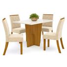 Mesa de Jantar Danielly 120 cm Tampo Reto com Vidro Nature Off White e 4 Cadeiras Vita Linho Henn Mesa de Jantar Danielly 120 cm Tampo Reto com Vidro Nature Off White e 4 Cadeiras Vita Linho Henn