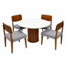 Mesa de Jantar Dara 110cm Redonda com Vidro e 4 Cadeiras Barcelona em Linho Madeira Lj Móveis Cor Cinamomo Off White com Tecido Cinza
