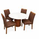 Mesa de Jantar Dara 110cm Redonda com Vidro e 4 Cadeiras California em Veludo Estofadas Lj Móveis Cor Cinamomo Off White com Tecido Marrom