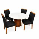 Mesa de Jantar Dara 110cm Redonda com Vidro e 4 Cadeiras California em Veludo Estofadas Lj Móveis Cor Cinamomo Off White com Tecido Preto