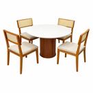 Mesa de Jantar Dara 110cm Redonda com Vidro e 4 Cadeiras Canada em Linho Madeira Lj Móveis Cor Cinamomo Off White com Tecido Bege Mesa de Jantar Dara 110cm Redonda com Vidro e 4 Cadeiras Canada em Linho Madeira Lj Móveis Cor Cinamomo Off White com Tecido Bege