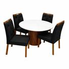 Mesa de Jantar Dara 110cm Redonda com Vidro e 4 Cadeiras Jasmim em Veludo Estofadas Lj Móveis Cor Cinamomo Off White com Tecido Preto