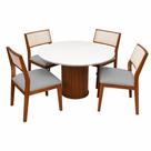 Mesa de Jantar Dara 110cm Redonda com Vidro e 4 Cadeiras Oiti em Linho Madeira Lj Móveis Cor Cinamomo Off White com Tecido Cinza