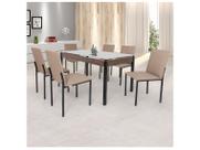 Mesa de Jantar de Aço com Madeira e Tampo de Vidro 6 Cadeiras Retangular Ciplafe Panamá