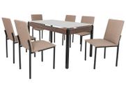 Mesa de Jantar de Aço com Madeira e Tampo de Vidro 6 Cadeiras Retangular Ciplafe Panamá Mesa de Jantar de Aço com Madeira e Tampo de Vidro 6 Cadeiras Retangular Ciplafe Panamá