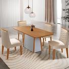 Mesa De Jantar Diane 120cm Tampo Mdf Lam 4 Cadeiras Eloise Moderna Veludo Creme Naturale Off White