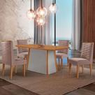 Mesa De Jantar Diane 120cm Tampo Mdf Lam 4 Cadeiras Safira Moderna Linho Capuccino Naturale Off White