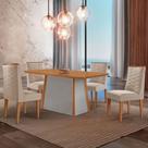 Mesa De Jantar Diane 120cm Tampo Mdf Lam 4 Cadeiras Safira Moderna Veludo Creme Naturale Off White