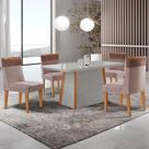 Mesa De Jantar Diane 120cm Tampo Mdf Vidro 4 Cadeiras Andes Moderna Linho Capuccino Tork Off Naturale Serigrafia