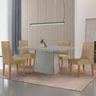 Mesa De Jantar Diane 120cm Tampo Mdf Vidro 4 Cadeiras Lisboa Moderna Turim 07 Naturale Serigrafia Off White