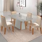 Mesa De Jantar Diane 120cm Tampo Mdf Vidro Cadeiras Eloise Moderna Veludo Creme Off White Naturale Serigrafia