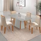Mesa de Jantar Diane 120cm Tampo MDF Vidro com 4 Cadeiras Eloise Moderna Mobília
