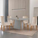 Mesa de Jantar Diane 120cm Tampo MDF Vidro com 4 Cadeiras Lisboa Moderna Mobília