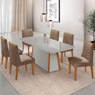 Mesa De Jantar Diane 180cm Mdf Vidro Com 6 Cadeiras Moderna Veludo Capuccino Off White Naturale Serigrafia Mesa De Jantar Diane 180cm Mdf Vidro Com 6 Cadeiras Moderna Veludo Capuccino Off White Naturale Serigrafia