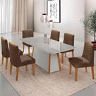 Mesa De Jantar Diane 180cm Mdf Vidro Com 6 Cadeiras Moderna Veludo Marrom Off White Naturale Serigrafia Mesa De Jantar Diane 180cm Mdf Vidro Com 6 Cadeiras Moderna Veludo Marrom Off White Naturale Serigrafia
