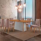 Mesa De Jantar Diane 180cm Tampo Mdf Lam 6 Cadeiras Safira Moderna Linho Capuccino Naturale Off White