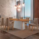 Mesa De Jantar Diane 180cm Tampo Mdf Lam 6 Cadeiras Safira Moderna Veludo Capuccino Naturale Off White