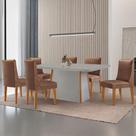 Mesa De Jantar Diane 180cm Tampo Mdf Vidro 6 Cadeiras Lisboa Moderna Tork Naturale Serigrafia Off White