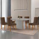Mesa De Jantar Diane 180cm Tampo Mdf Vidro 6 Cadeiras Lisboa Moderna Veludo Marrom Off White Naturale Serigrafia