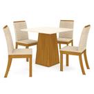 Mesa de Jantar Dora 90 cm Tampo Reto Nature Off White com 4 Cadeiras Isa Linho Henn Mesa de Jantar Dora 90 cm Tampo Reto Nature Off White com 4 Cadeiras Isa Linho Henn