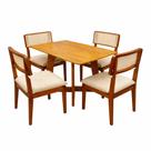 Mesa de Jantar Dubai Flex 120x80cm Sem Vidro e 4 Cadeiras Canada em Linho Madeira Cel Móveis Cor Cinamomo com Tecido Bege