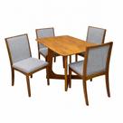 Mesa de Jantar Dubai Flex 120x80cm Sem Vidro e 4 Cadeiras Lara Kappesberg em Linho Madeira Cel Móveis Cor Cinamomo com Tecido Cinza