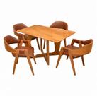 Mesa de Jantar Dubai Flex 120x80cm Sem Vidro e 4 Cadeiras Perola em material sintético Marrom Madeira Cel Móveis