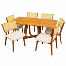 Mesa de Jantar Dubai Flex 160x80cm Sem Vidro e 6 Cadeiras Diamante em Linho Madeira Cel Móveis Cor Cinamomo com Tecido Bege
