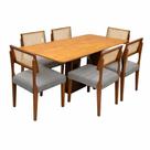 Mesa de Jantar Dubai Flex 160x80cm Sem Vidro e 6 Cadeiras Grecia em Linho Madeira Cel Móveis Cor Cinamomo com Tecido Cinza