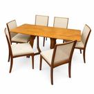 Mesa de Jantar Dubai Flex 160x80cm Sem Vidro e 6 Cadeiras Lara Kappesberg em Linho Madeira Cel Móveis Cor Cinamomo com Tecido Bege