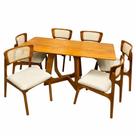 Mesa de Jantar Dubai Flex 160x80cm Sem Vidro e 6 Cadeiras New Viena em Linho Madeira Cel Móveis Cor Cinamomo com Tecido Bege