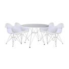 Mesa de Jantar Eames Eiffel Redonda Branca 90cm com 4 Poltronas Brancas Ferro Branco