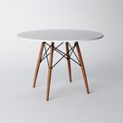 Mesa de Jantar Eiffel 80cm Tampo Redondo Branco Base de Madeira