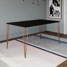 Mesa de Jantar Elen 140x80cm Tampo Preto com Base Cobre