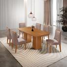Mesa De Jantar Eloise 180cm Tampo MDF Com 6 Cadeira Moderna Linho Capuccino Naturale Mesa De Jantar Eloise 180cm Tampo MDF Com 6 Cadeira Moderna Linho Capuccino Naturale