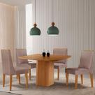 Mesa De Jantar Eloise 90cm Tampo Mdf Com 4 Cadeiras Moderna Linho Capuccino/naturale