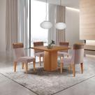 Mesa De Jantar Eloise 90cm Tampo Mdf Laminado 4 Cadeiras Moderna Linho Capuccino Tork Naturale