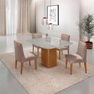 Mesa De Jantar Eloise Canto Copo 4 Cadeiras Moderna Mobília Linho Capuccino/off White/naturale Mesa De Jantar Eloise Canto Copo 4 Cadeiras Moderna Mobília Linho Capuccino/off White/naturale