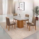 Mesa De Jantar Eloise Canto Copo 4 Cadeiras Moderna Mobília Veludo Capuccino/off White/naturale Mesa De Jantar Eloise Canto Copo 4 Cadeiras Moderna Mobília Veludo Capuccino/off White/naturale