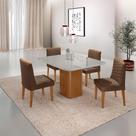 Mesa De Jantar Eloise Canto Copo 4 Cadeiras Moderna Mobília Veludo Marrom/off White/naturale Mesa De Jantar Eloise Canto Copo 4 Cadeiras Moderna Mobília Veludo Marrom/off White/naturale