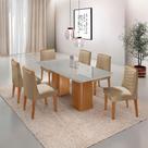 Mesa De Jantar Eloise Tampo MDF Vidro Com 6 Cadeiras Moderna Turim Off White Naturale
